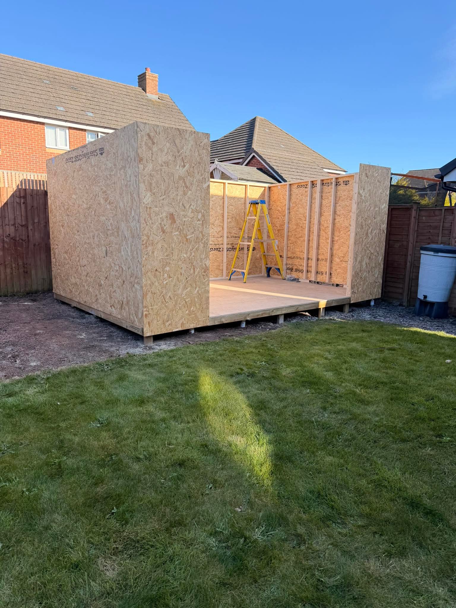 Garden studio — timber frame structure going up